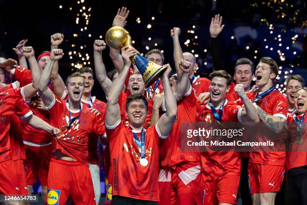 Denmark is crowned world champions after the IHF Men's World Championship 2023 final match between France and Denmark on January 29, 2023 in...