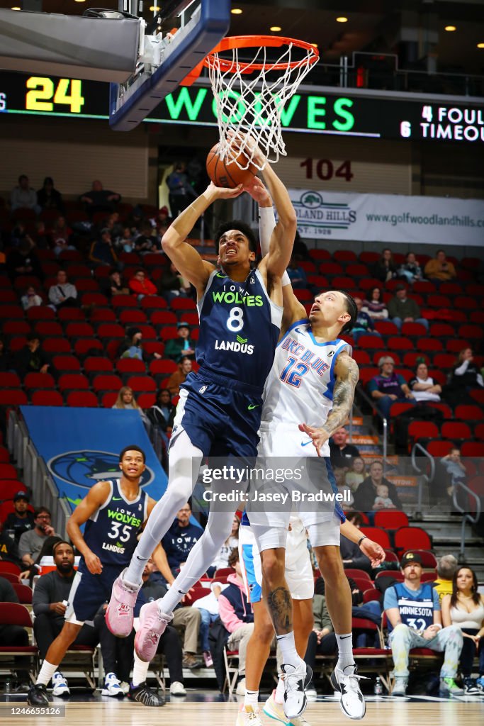 Iowa Wolves Action Josh Minott of the Iowa Wolves shoots the ball against the Oklahoma ...