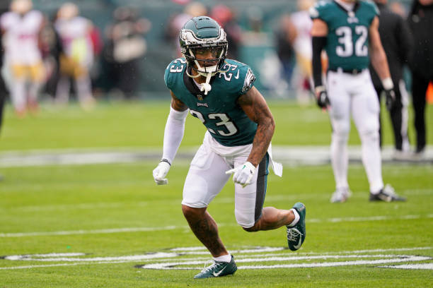 Philadelphia Eagles safety C.J. Gardner-Johnson warms up during the Championship game between the San Fransisco 49ers and the Philadelphia Eagles on...