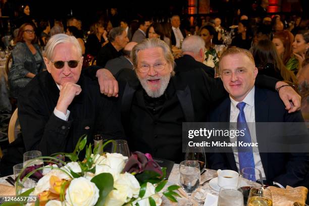 Bone Burnett, Jeff Bridges, and Jonathan E. Steinberg attend the AARP Annual Movies for Grownups Awards - Show at Beverly Wilshire, a Four Seasons...