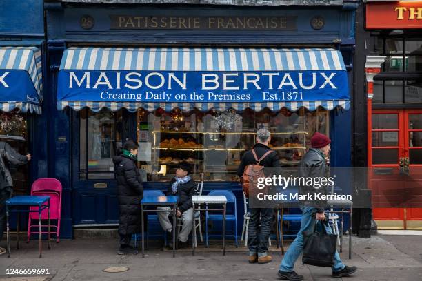 French patisserie Maison Bertaux in Greek Street, Soho, is pictured on 26 January 2023 in London, United Kingdom. The patisserie and tea room was...