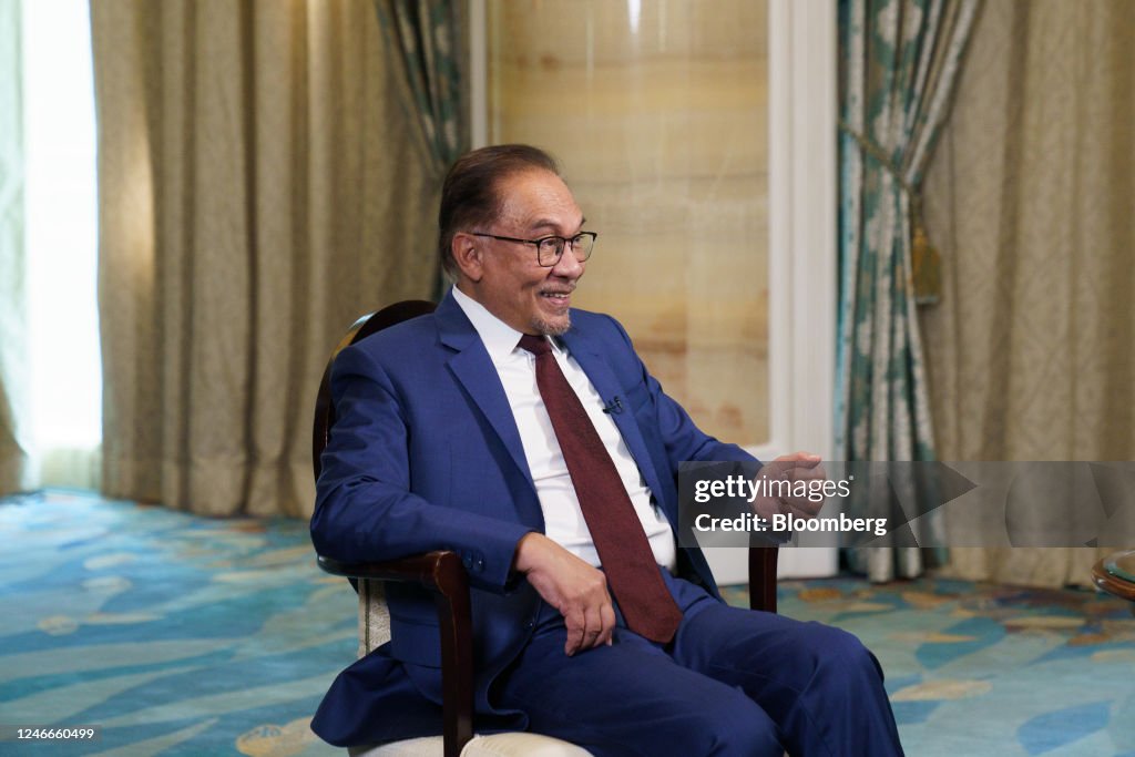 Anwar Anwar Ibrahim, Malaysia's prime minister, speaks during an interview ...