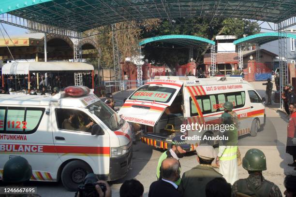 View from the site following a blast inside a mosque during midday prayers in the northwestern city of Peshawar, Pakistan, on January 30, 2023. At...