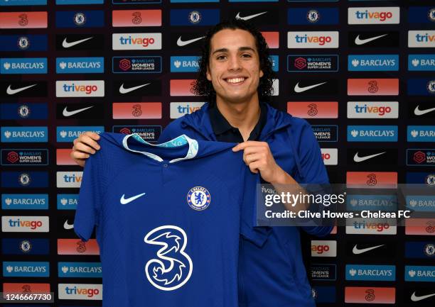 Charlie Webster signs his contract at Chelsea FC at Chelsea Training Ground on January 27th 2023 in Cobham, England.