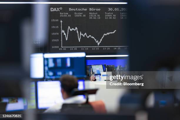 The DAX Index yield curve displayed on a screen at the Frankfurt Stock Exchange, operated by Deutsche Boerse AG, in Frankfurt, Germany, on Monday,...