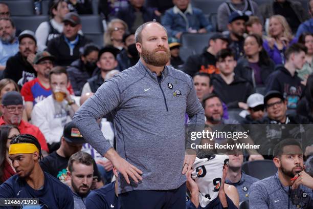 Head Coach of the Memphis Grizzlies Taylor Jenkins looks on during the game against the Sacramento Kings on January 23, 2023 at Golden 1 Center in...