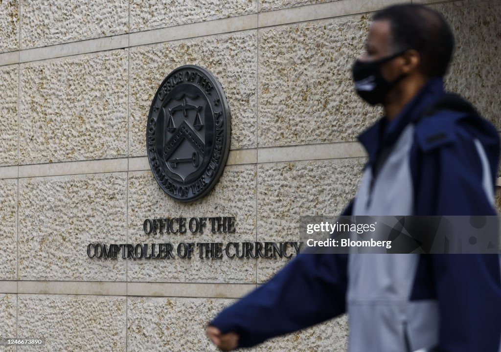 Signage outside the Office of the Comptroller of the Currency... News