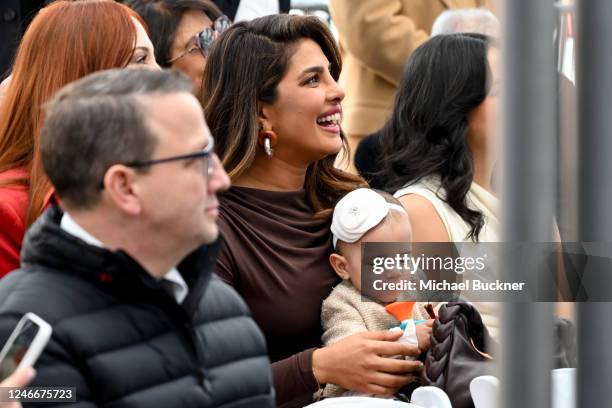 Priyanka Chopra Jonas and Malti Marie Chopra Jonas at the star ceremony where the Jonas Brothers are honored with a star on the Hollywood Walk of...