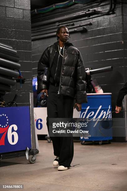 Bol Bol of the Orlando Magic arrives to the arena before the game against the Philadelphia 76ers on January 30, 2023 at the Wells Fargo Center in...