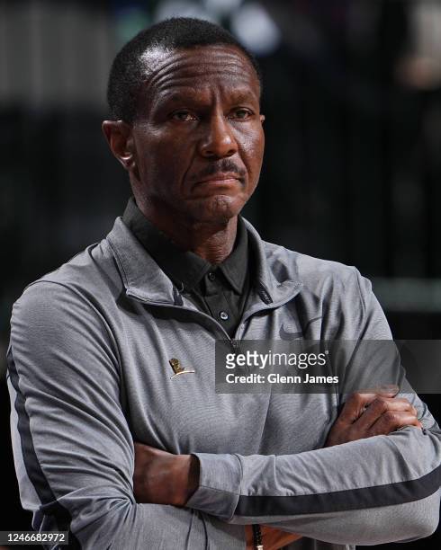 Head Coach Dwane Casey of the Detroit Pistons looks on during the game against the Dallas Mavericks on January 30, 2023 at the American Airlines...