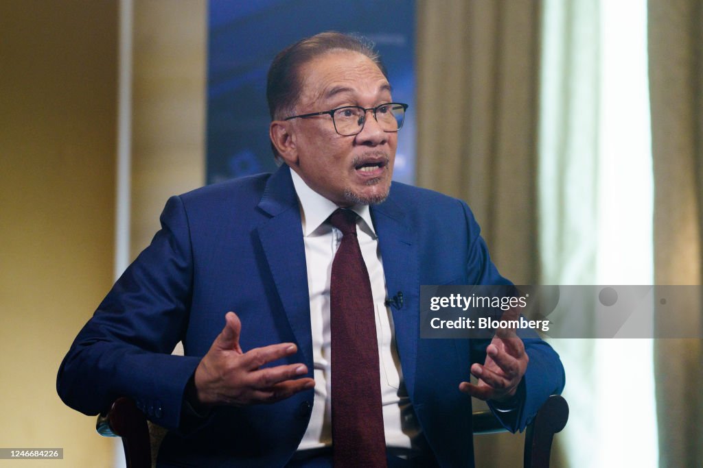 Anwar Anwar Ibrahim, Malaysia's prime minister, speaks during an interview ...