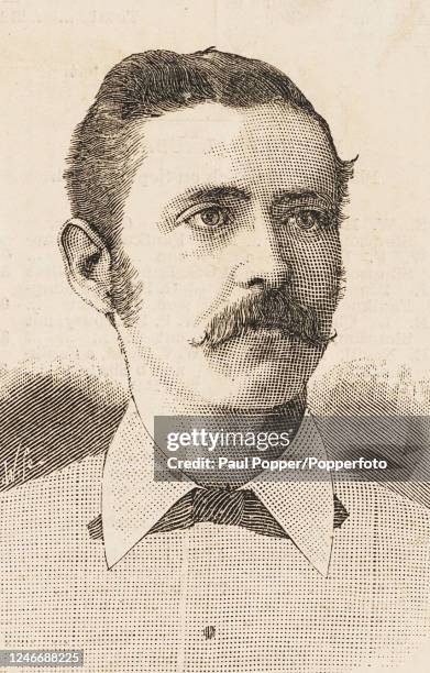 Vintage illustration featuring England and South Africa cricketer Frank Hearne, published in "Cricket: A Weekly Record of the Game", London, on 19h...