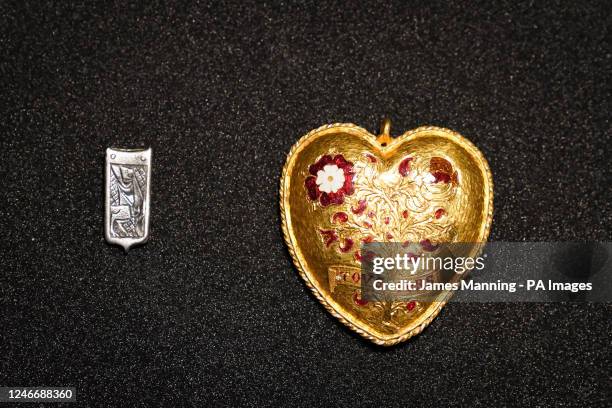 Chain buckle and pendant associated with Henry VIII and Katherine of Aragon on display at the British Museum in London as archaeological discoveries...