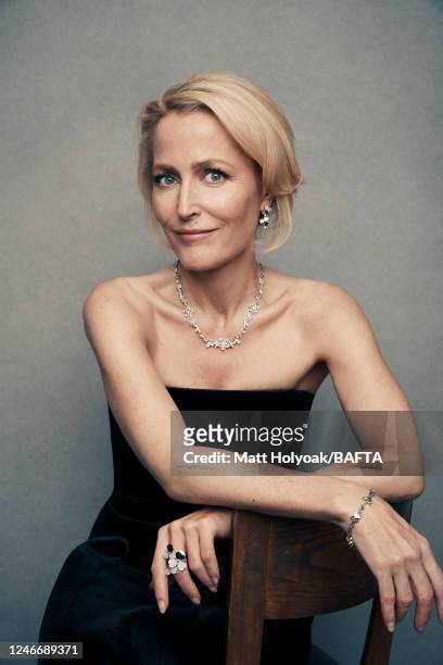 Actor Gillian Anderson is photographed at EE British Academy Film Awards on February 2, 2020 in London, England.