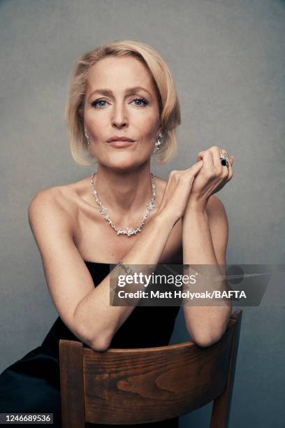 Actor Gillian Anderson is photographed at EE British Academy Film Awards on February 2, 2020 in London, England.