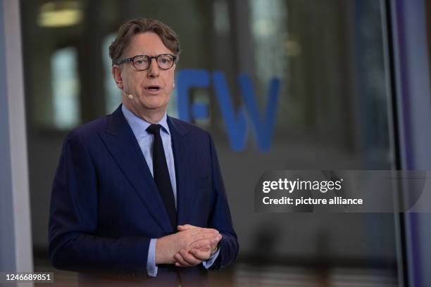 January 2023, Hesse, Frankfurt/Main: Stefan Wintels, Chairman of the Board of Managing Directors of KfW, speaks during a press conference of the...