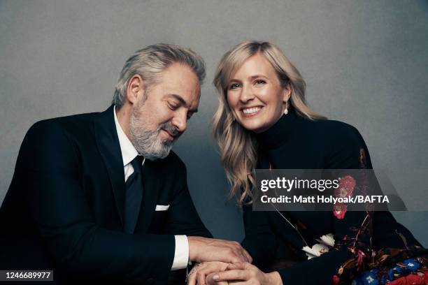 Film & theatre director Sam Mendes and musician Alison Balsom are photographed at EE British Academy Film Awards on February 2, 2020 in London,...