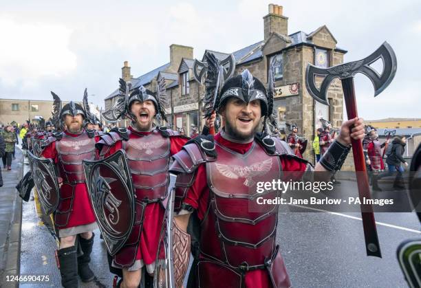Members of the Jarl Squad march through Lerwick on the Shetland Isles during the Up Helly Aa festival. Originating in the 1880s, the festival...