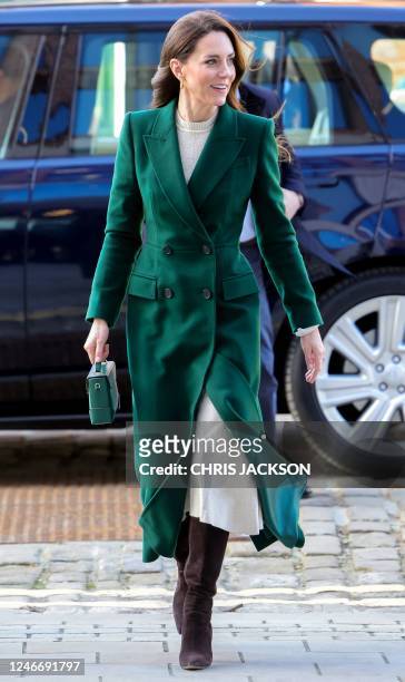 Britain's Catherine, Princess of Wales arrives to visit the University of Leeds in Leeds, northern England, on January 31, 2023. The Princess of...
