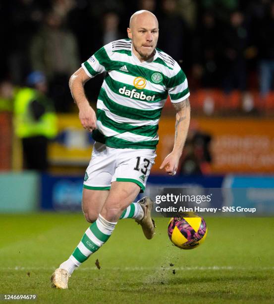 Aaron Mooy in action for Celtic during a cinch Premiership match between Dundee United and Celtic at Tannadice, on January 29 in Dundee, Scotland.