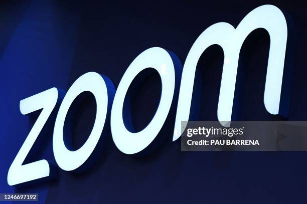 The logo of Zoom Video Communications is seen on the opening day of the Integrated Systems Europe audiovisual and systems integration exhibition in...