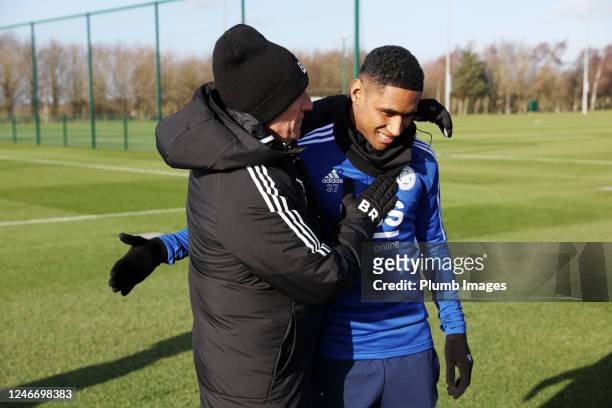 Tete of Leicester City meets Leicester City Manager Brendan Rodgers during the Leicester City training session at Leicester City Training Ground,...