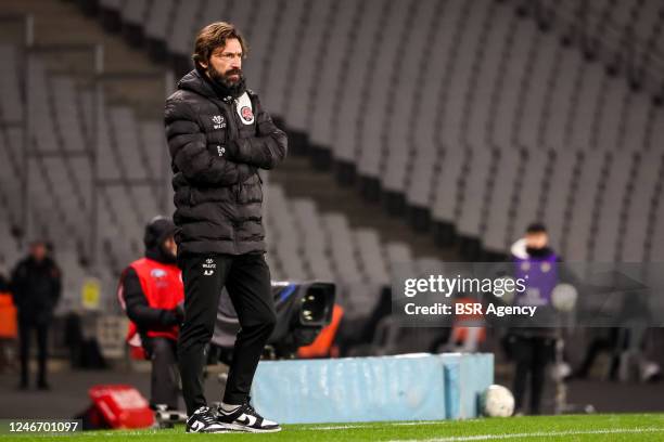 Coach Andrea Pirlo of Fatih Karagumruk SK looks on during the Turkish Super Lig match between Fatih Karagumruk SK and Besiktas JK at the Ataturk...