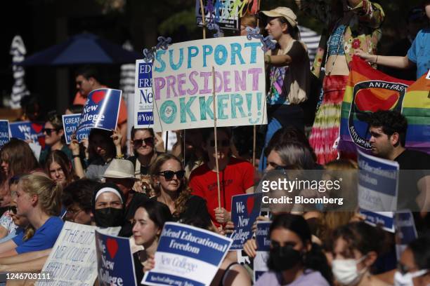 Students during a Defend New College protest in Sarasota, Florida, US, on Tuesday, Jan. 31, 2023. Governor DeSantis blasted New College of Florida...