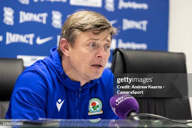 Blackburn Rovers' Jon Dahl Tomasson addresses the press conference after the match during The Emirates FA Cup Fourth Round Replay match between...