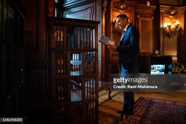 Rep. Robert Garcia and other freshman democrat members of the 118th congress tour the Congressional Reading Room at the Library of Congress on...