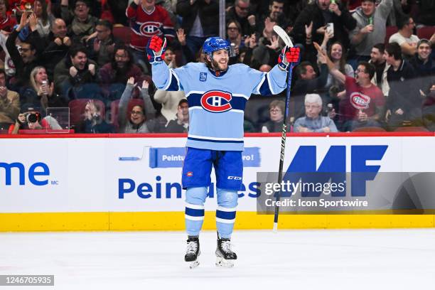 Montreal Canadiens left wing Mike Hoffman shows pride after scoring a goal during the Ottawa Senators versus the Montreal Canadiens game on January...