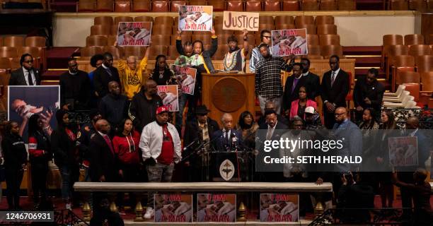 Reverend Al Sharpton speaks during a news conference at Mason Temple: Church of God in Christ World Headquarters in Memphis, Tennessee, on January...