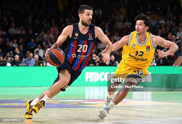 Nicolas Laprovittola and John DiBartolomeo during the match between FC Barcelona and Maccabi Playtika Tel Aviv, corresponding to the week 22 of the...