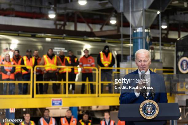 President Joe Biden Jr. Highlights Bipartisan Infrastructure Law funding for the Hudson River Tunnel project at the West Side Yard gate.