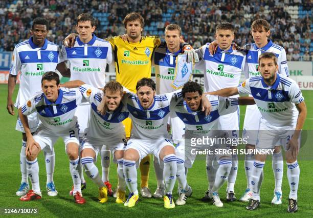 Dynamo Kiev players pose for a picture prior to the UEFA Europa League, Group E football match against Stoke City FC in Kiev on September 15, 2011....