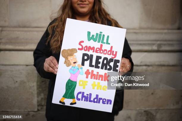 Education workers gather in central London to march towards a rally in Westminster during a day of strikes across the UK on February 1, 2023 in...