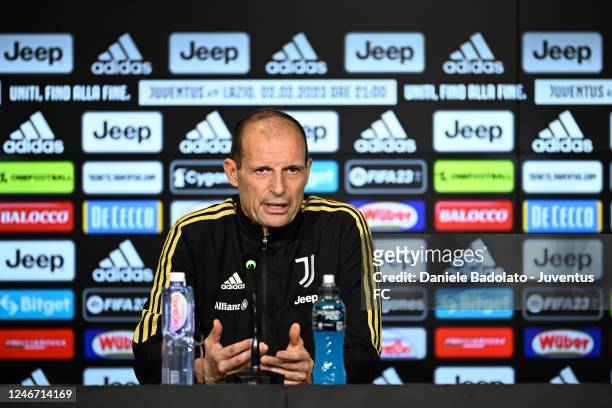 Massimiliano Allegri of Juventus during a press conference at Allianz Stadium on February 1, 2023 in Turin, Italy.