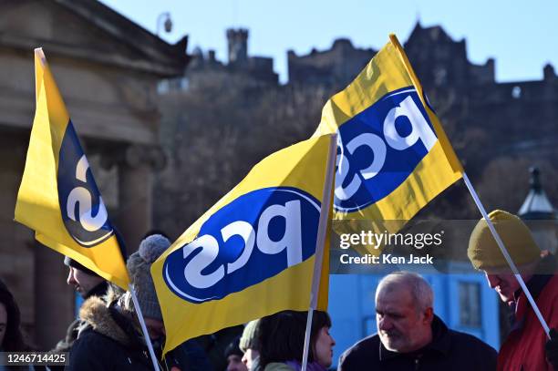 Members of the PCS Union demonstrate at the start of a rally in Edinburgh, as part of a UK-wide day of action protesting against UK Government...