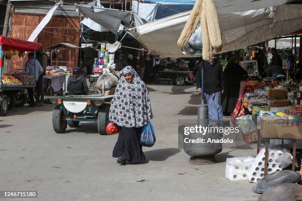 Palestinians do shopping at the public market as daily life continues in Rafah, Gaza on February 01, 2023. Palestinians, who are trying to survive in...