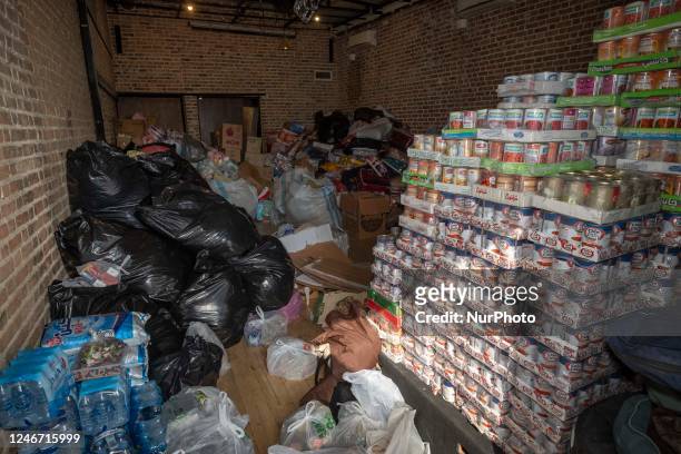 People's donations for helping victims of earthquake in the border city of Khoi are pictured at a warehouse in the RooBeRoo mansion cafe and art...