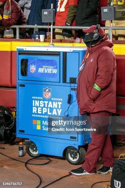 Instant replay station along side the field during the game between the Kansas City Chiefs and the Cincinnati Bengals on January 29th, 2023 at...