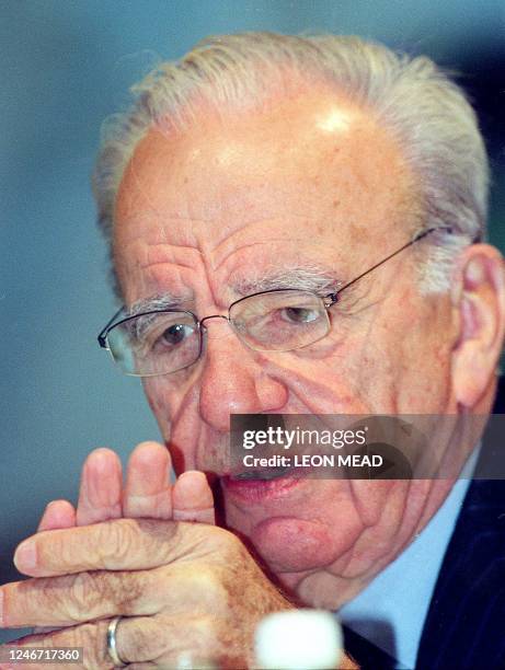 News Corp chairman Rupert Murdoch speaks to the media at an Annual General Meeting of News Corp at the Hyatt Hotel in Adelaide, 11 October 2001. News...