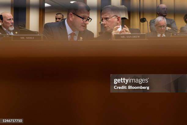 Representative Troy Nehls, a Republican from Texas, left, and Representative Jeff Van Drew, a Republican from New Jersey, speak during a House...