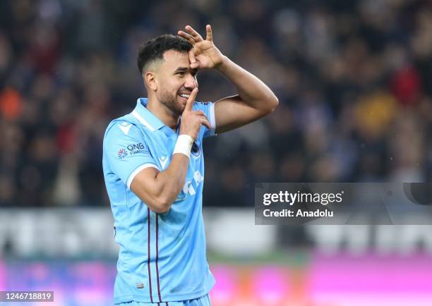 Trezeguet of Trabzonspor celebrates after scoring a goal during Turkish Super Lig week 22 soccer match between Trabzonspor and Fraport TAV...