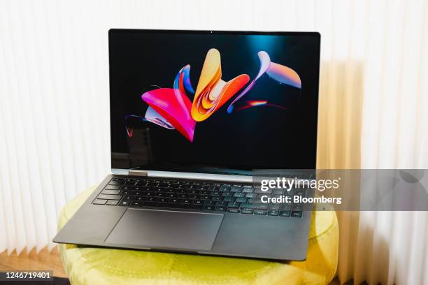 Samsung Galaxy Book3 Pro 360 laptop at the Unpacked event in New York, US, on Friday, Jan. 27, 2023. Samsung Electronics Co. Unveiled its latest...