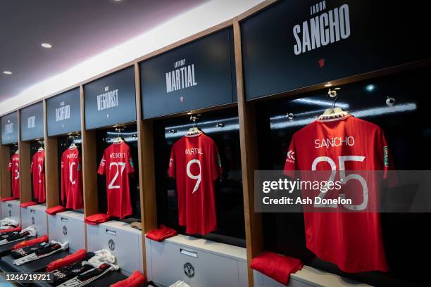General View of Manchester United kit in the home dressing room prior to the Carabao Cup Semi Final 2nd Leg match between Manchester United and...