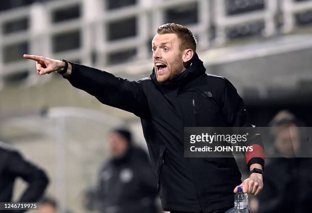 Eupen's head coach Edward Still gives instructions to his players during the Belgian "Pro League" First Division of the Belgian championship football...