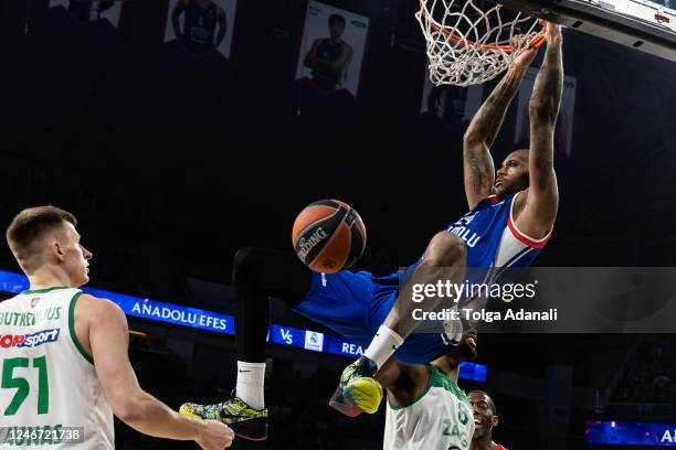 Amath Mbaye, #24 of Anadolu Efes Istanbul in action during the 2022-23 Turkish Airlines EuroLeague Regular Season Round 22 game between Anadolu Efes...