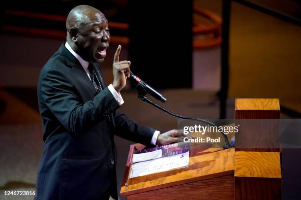 Civil rights attorney Benjamin Crump speaks during the funeral service for Tyre Nichols at Mississippi Boulevard Christian Church on February 1, 2023...