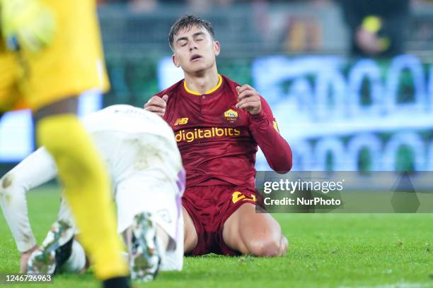 Paulo Dybala of AS Roma looks dejected during the Coppa Italia Frecciarossa quarter final match between AS Roma and US Cremonese at Stadio Olimpico,...